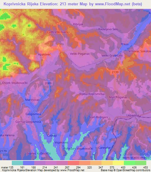 Koprivnicka Rijeka,Croatia Elevation Map