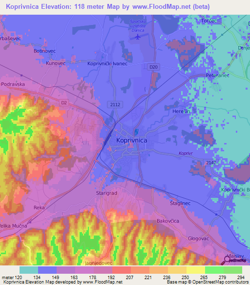 Koprivnica,Croatia Elevation Map