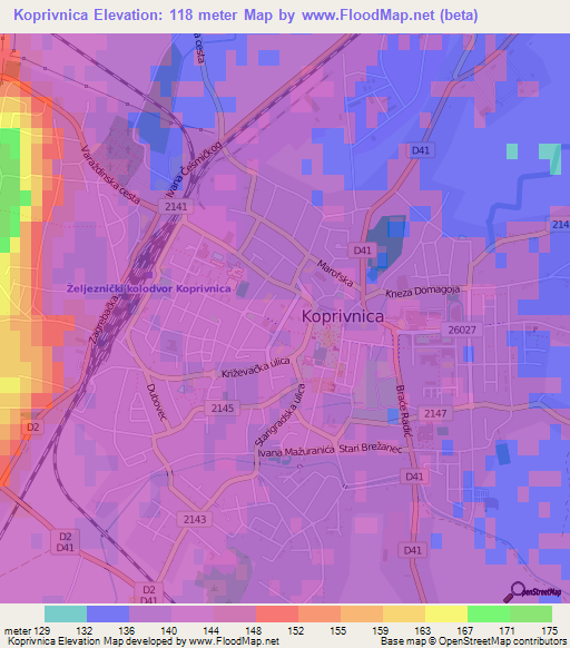 Koprivnica,Croatia Elevation Map