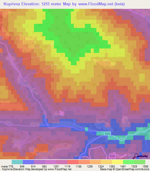 Koprivna,Slovenia Elevation Map