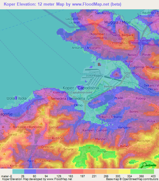 Koper,Slovenia Elevation Map