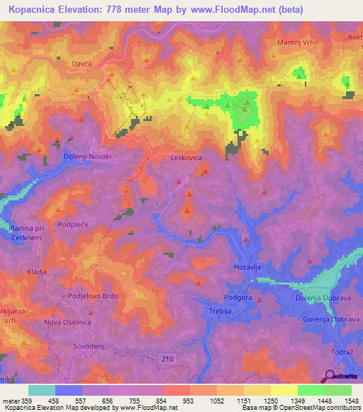 Kopacnica,Slovenia Elevation Map