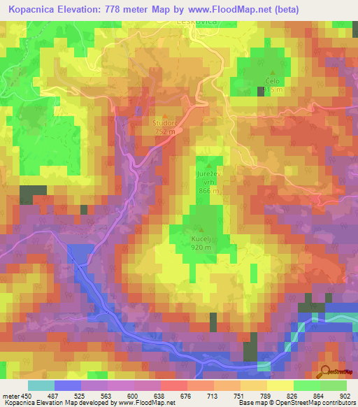 Kopacnica,Slovenia Elevation Map