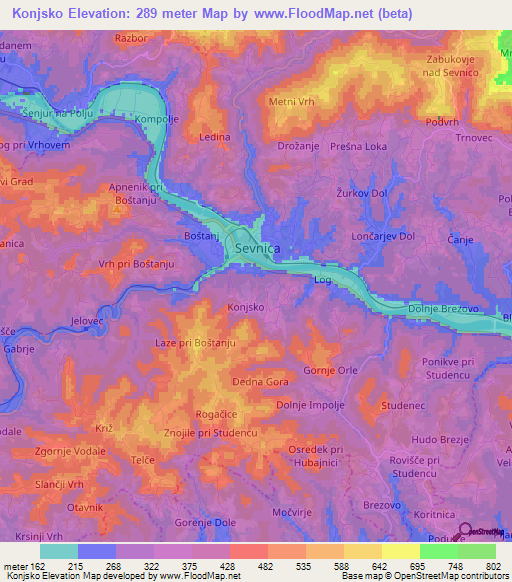 Konjsko,Slovenia Elevation Map