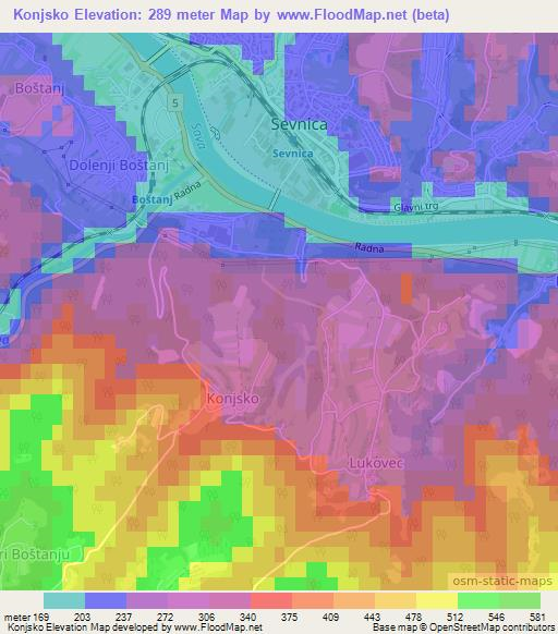 Konjsko,Slovenia Elevation Map