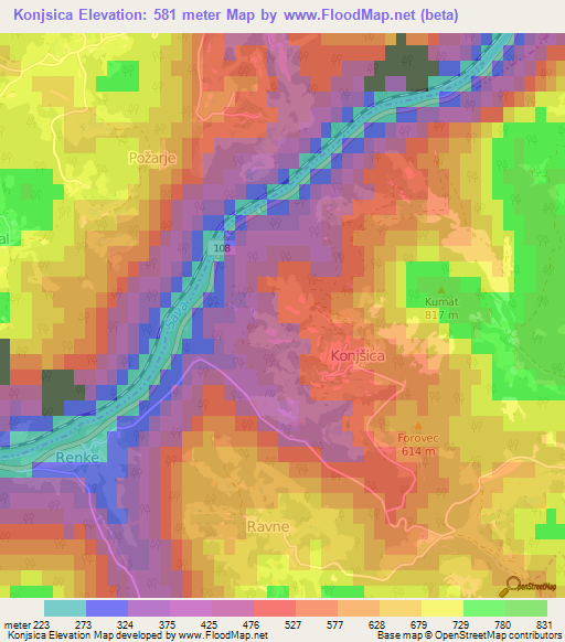 Konjsica,Slovenia Elevation Map