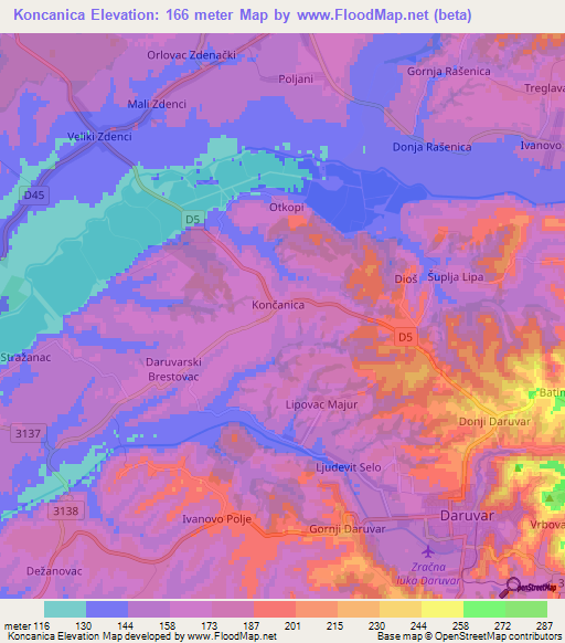 Koncanica,Croatia Elevation Map