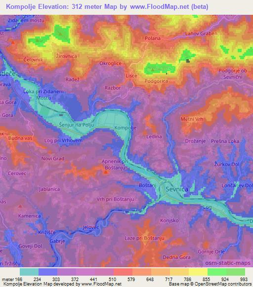 Kompolje,Slovenia Elevation Map