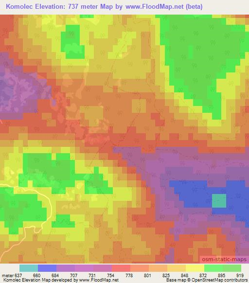 Komolec,Slovenia Elevation Map