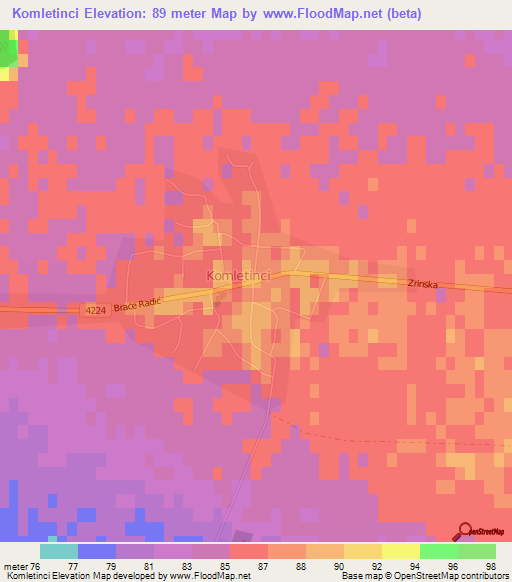 Komletinci,Croatia Elevation Map