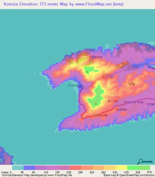 Komiza,Croatia Elevation Map