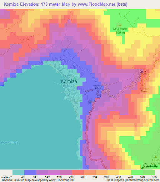 Komiza,Croatia Elevation Map