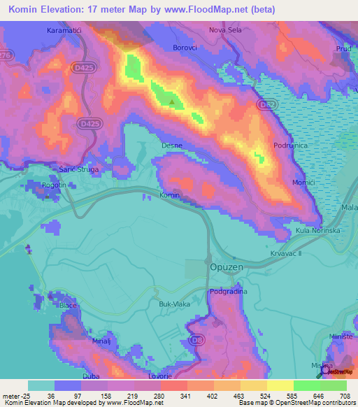 Komin,Croatia Elevation Map