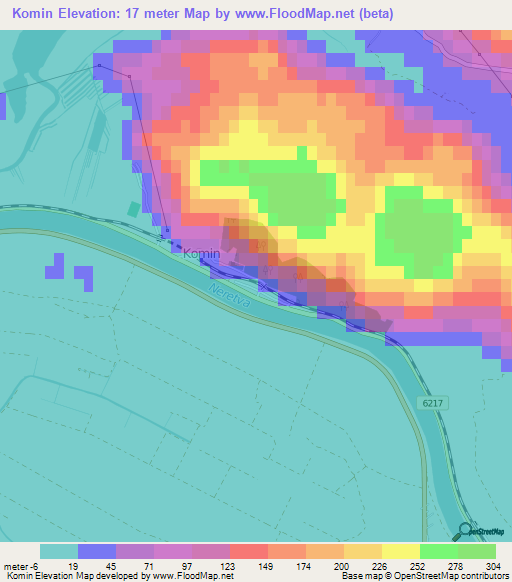 Komin,Croatia Elevation Map