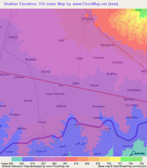 Shaklan,Turkey Elevation Map