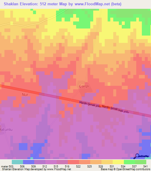 Shaklan,Turkey Elevation Map