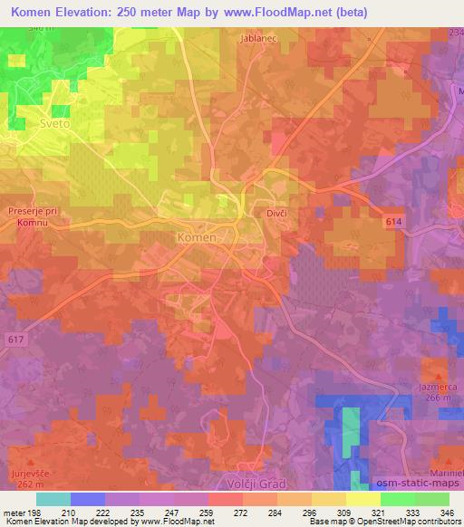 Komen,Slovenia Elevation Map