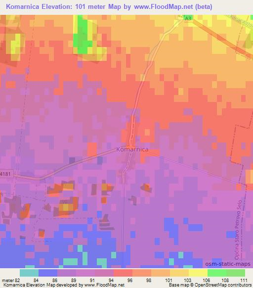 Komarnica,Croatia Elevation Map