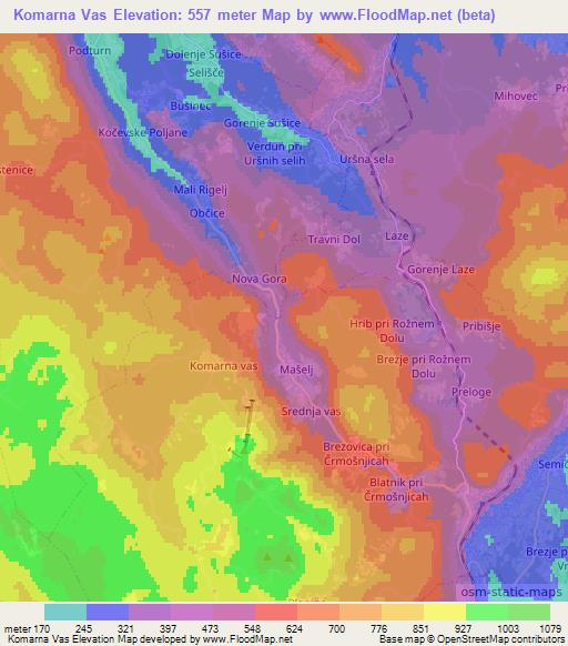 Komarna Vas,Slovenia Elevation Map