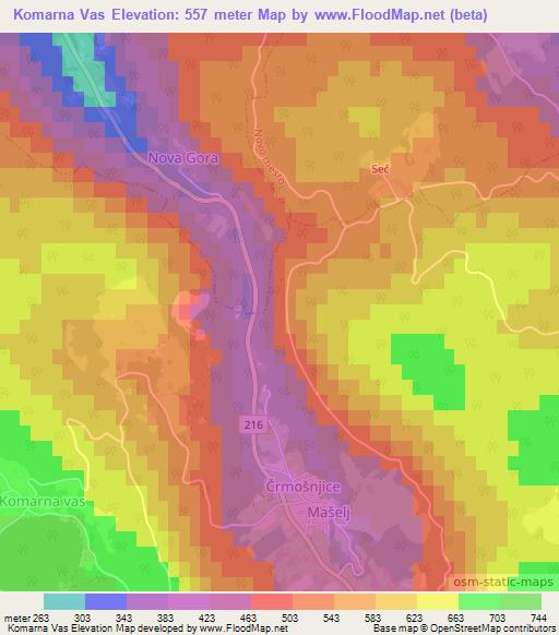 Komarna Vas,Slovenia Elevation Map