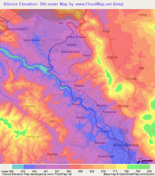 Kilovce,Slovenia Elevation Map