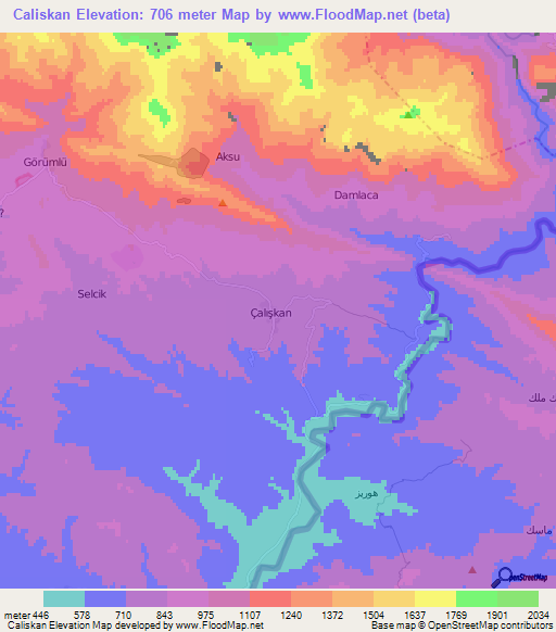 Caliskan,Turkey Elevation Map