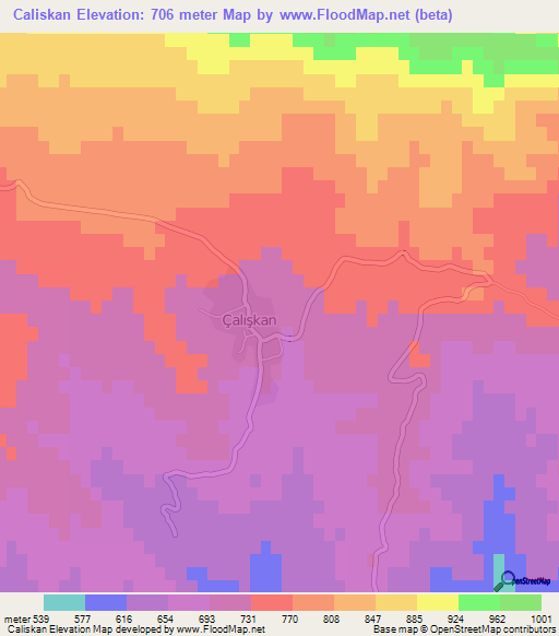 Caliskan,Turkey Elevation Map