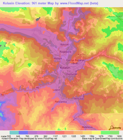 Kolasin,Montenegro Elevation Map