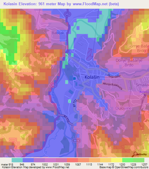 Kolasin,Montenegro Elevation Map