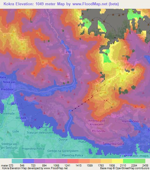 Kokra,Slovenia Elevation Map