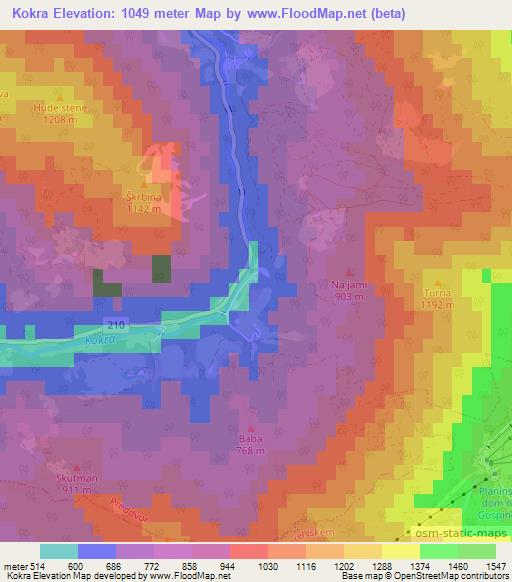 Kokra,Slovenia Elevation Map