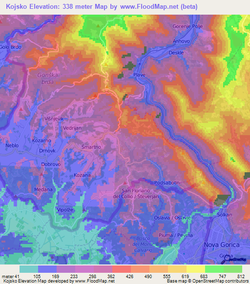 Kojsko,Slovenia Elevation Map