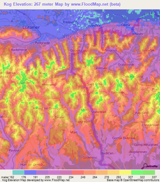 Kog,Slovenia Elevation Map