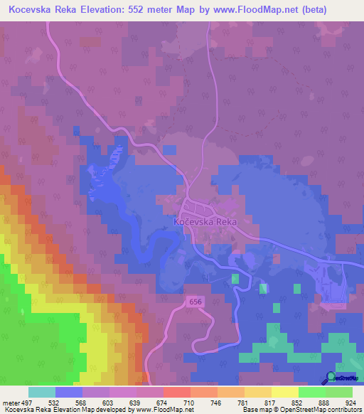 Kocevska Reka,Slovenia Elevation Map