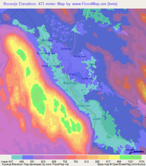 Kocevje,Slovenia Elevation Map