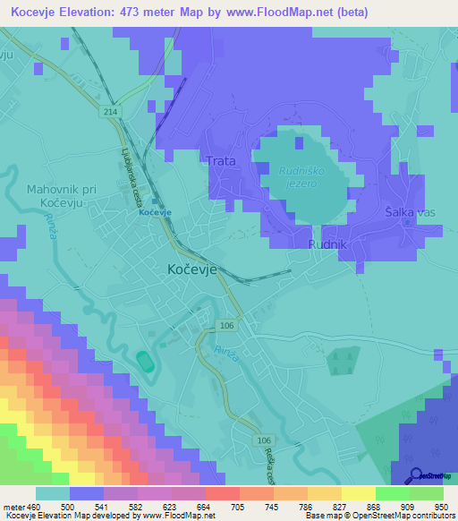 Kocevje,Slovenia Elevation Map