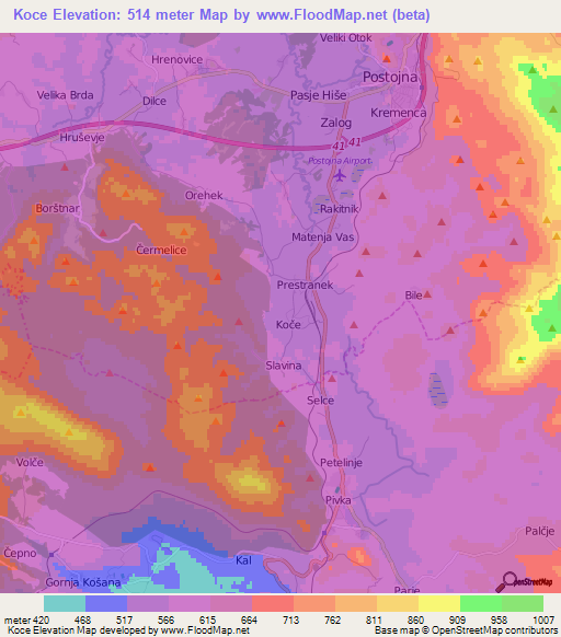 Koce,Slovenia Elevation Map