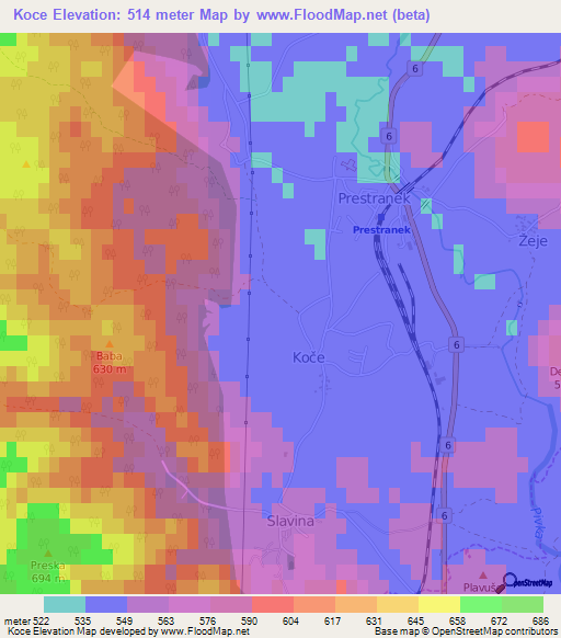 Koce,Slovenia Elevation Map