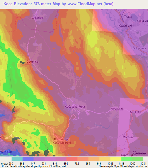 Koce,Slovenia Elevation Map