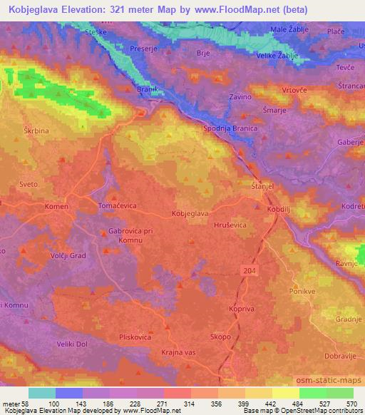 Kobjeglava,Slovenia Elevation Map