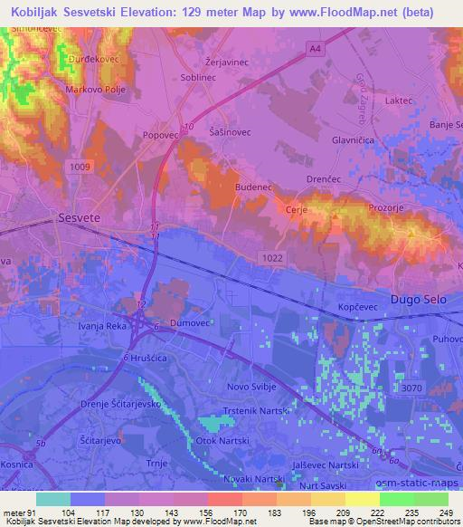 Kobiljak Sesvetski,Croatia Elevation Map