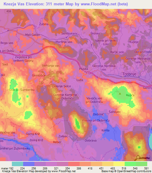 Knezja Vas,Slovenia Elevation Map