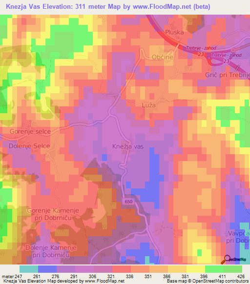 Knezja Vas,Slovenia Elevation Map
