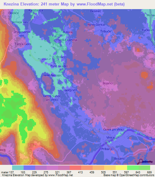 Knezina,Slovenia Elevation Map