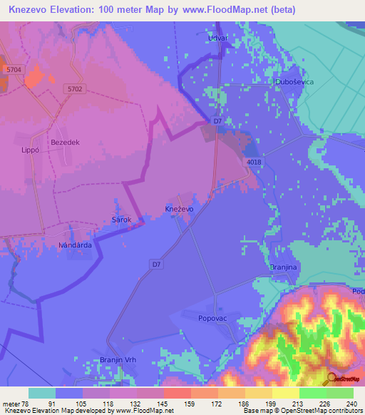 Knezevo,Croatia Elevation Map