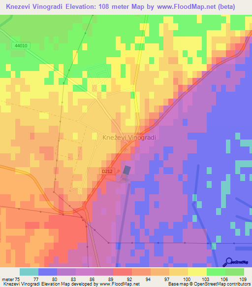 Knezevi Vinogradi,Croatia Elevation Map