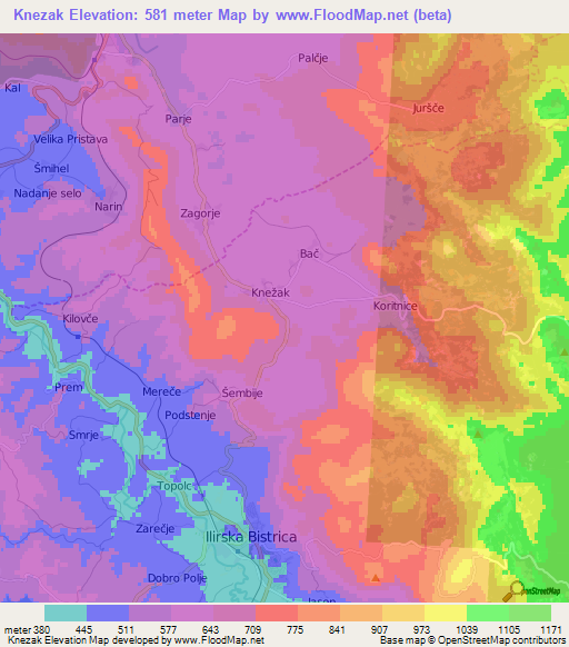 Knezak,Slovenia Elevation Map