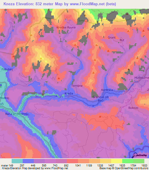 Kneza,Slovenia Elevation Map