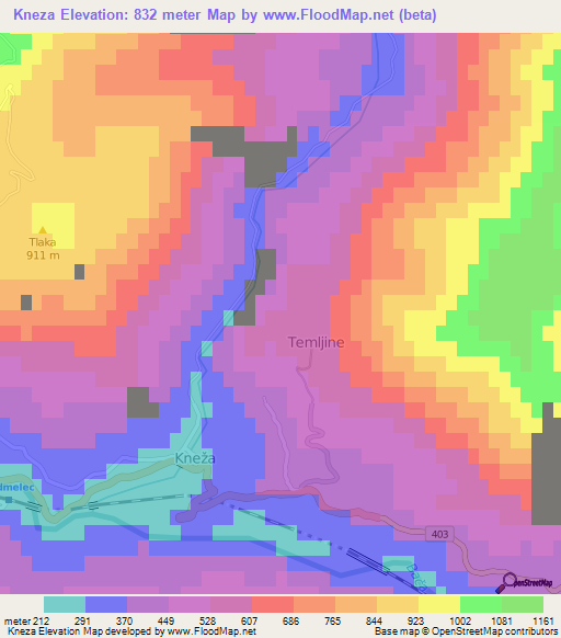 Kneza,Slovenia Elevation Map