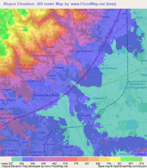 Klopce,Slovenia Elevation Map